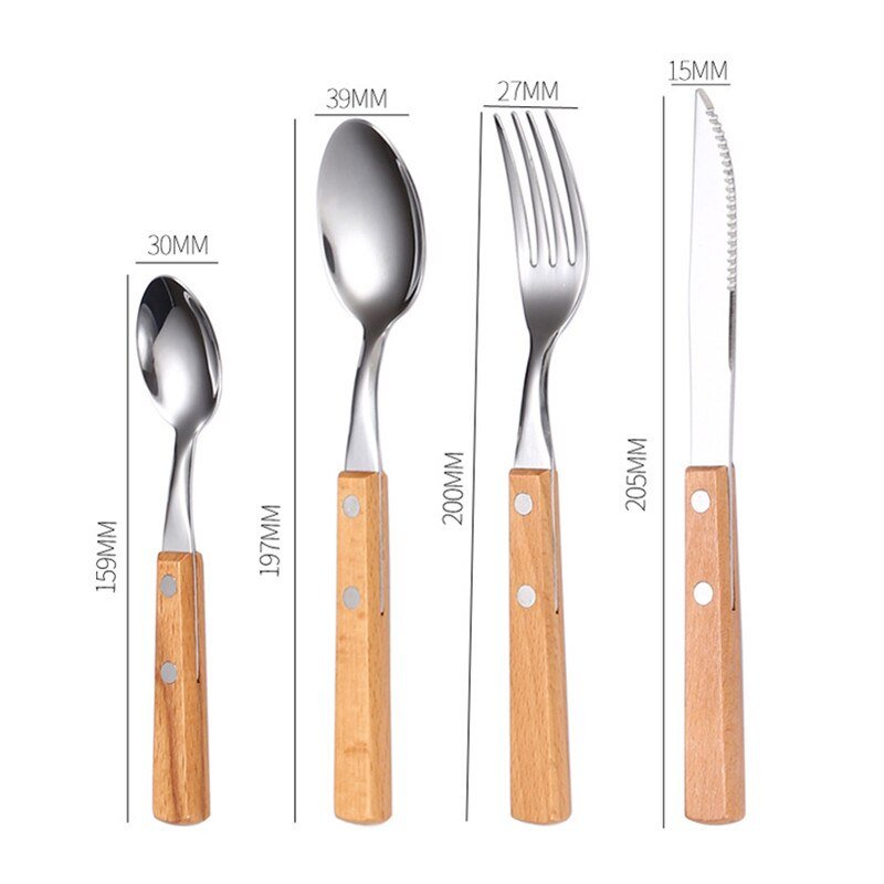 Wood Dinnerware Set with Stainless Steel Cutlery - Casatrail.com