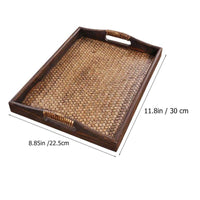 Thumbnail for Wooden Rattan Tea Tray with Storage for Serving Snacks - Casatrail.com