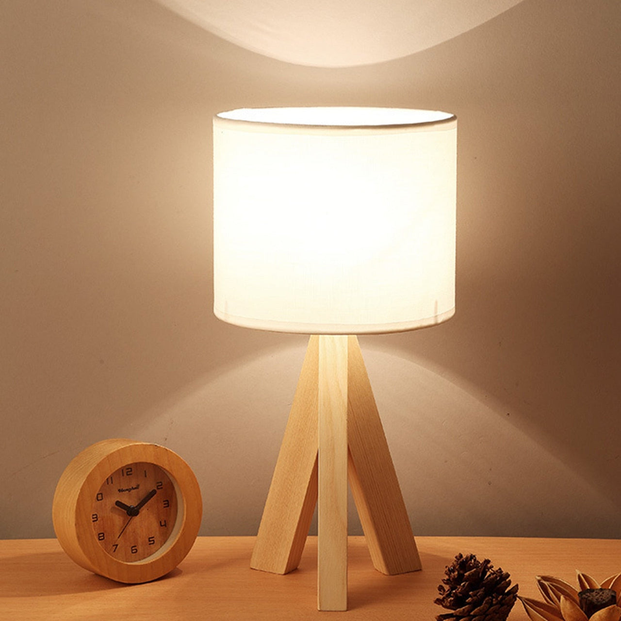 Wooden Tripod LED Bedside Table Lamp - Casatrail.com