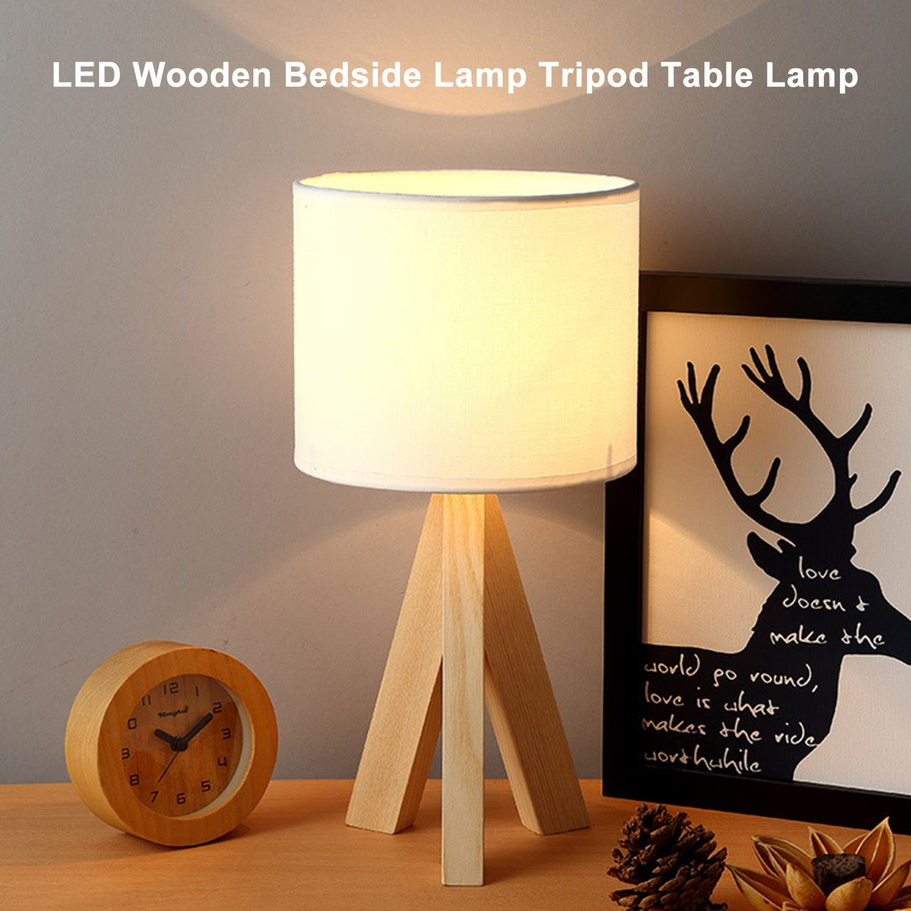 Wooden Tripod LED Bedside Table Lamp - Casatrail.com