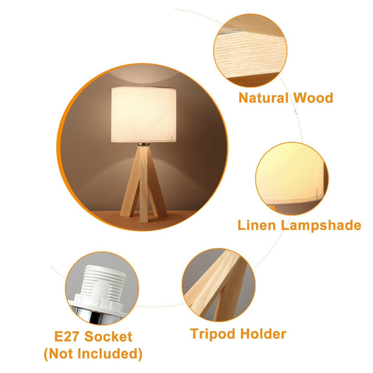 Wooden Tripod LED Bedside Table Lamp - Casatrail.com