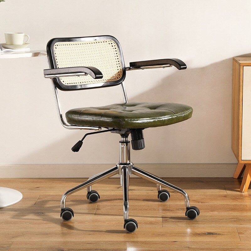 Wuli Rattan Leather Office Swivel Chair - Casatrail.com