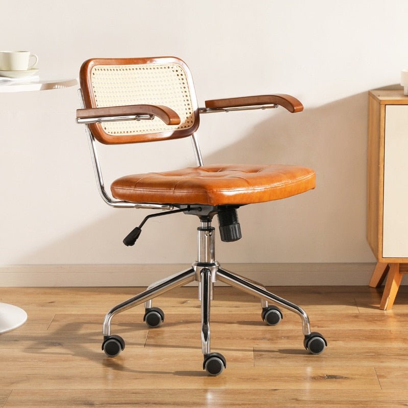 Wuli Rattan Leather Office Swivel Chair - Casatrail.com