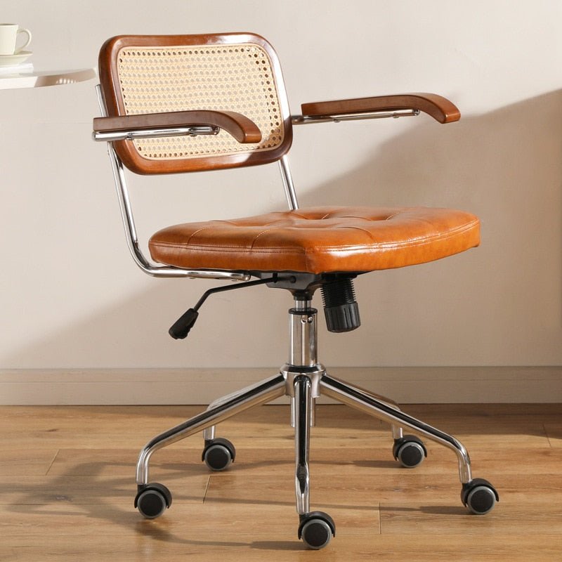 Wuli Rattan Leather Office Swivel Chair - Casatrail.com