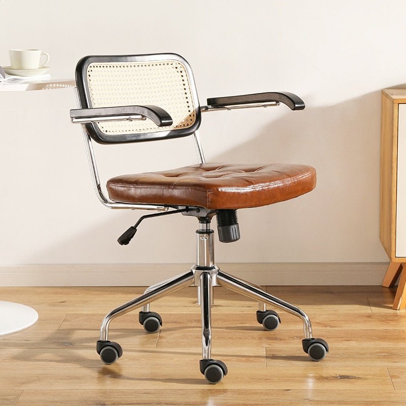 Wuli Rattan Leather Office Swivel Chair - Casatrail.com