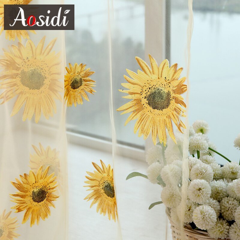 Yellow Floral Sheer Tulle Curtains - Casatrail.com