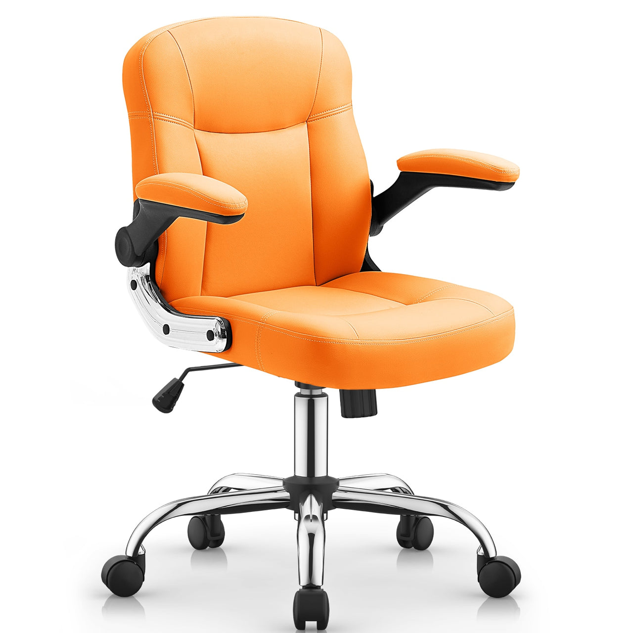 Home Office Leather Swivel Chair with Wheels, Mid-Back Task Chair