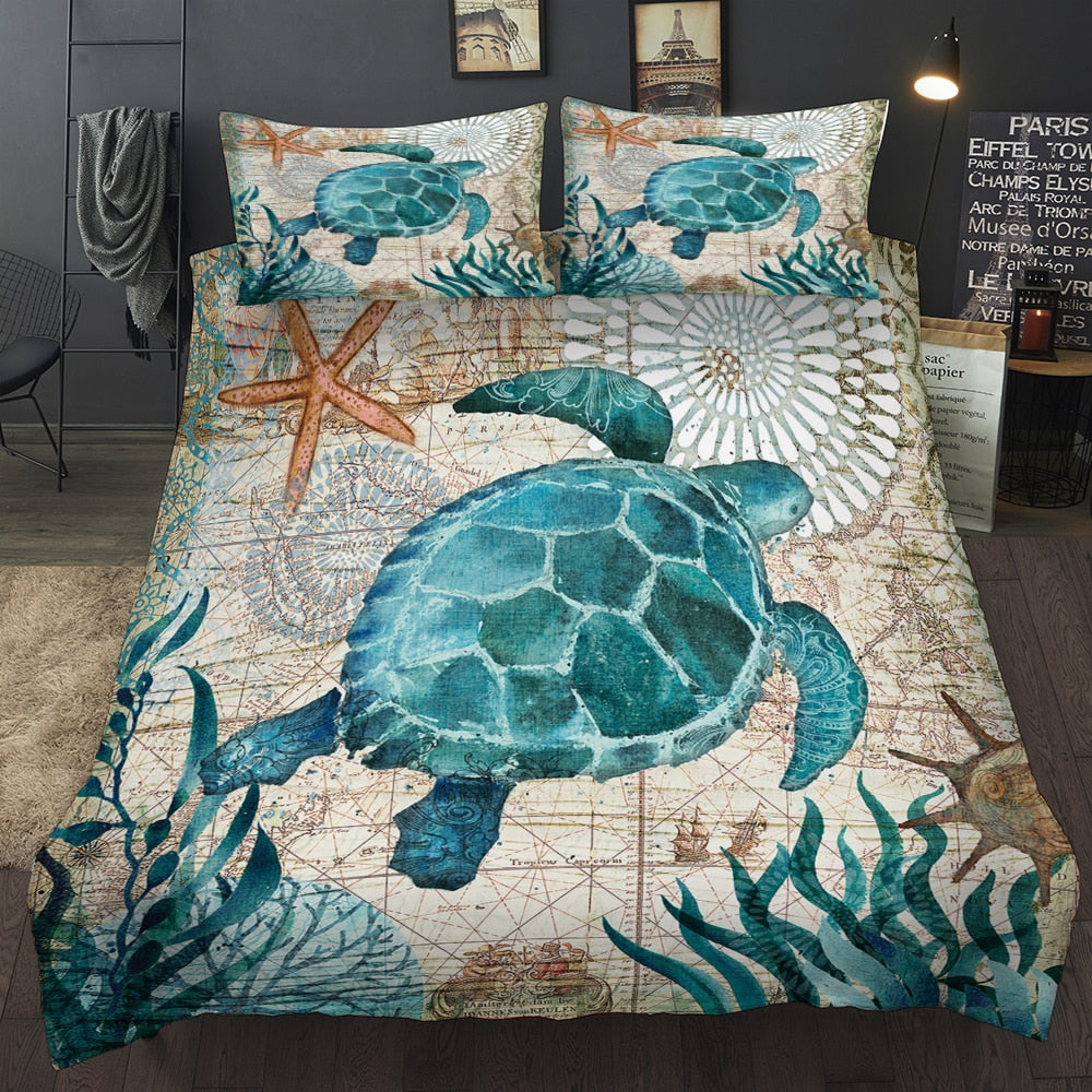 Lovely Bay Turtle Marine Sea Bedding Set