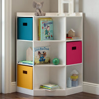 Thumbnail for White Kids Corner Cabinet with Cubbies and Shelves