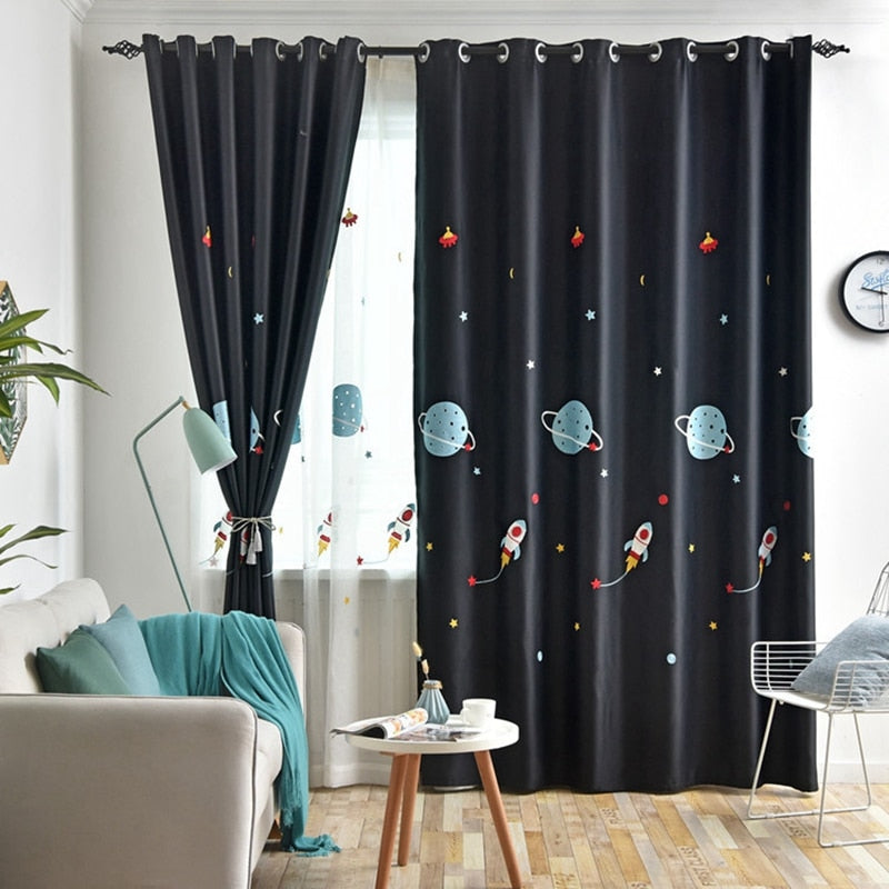 Outer Space Planet Blackout Curtains with Thick Fabric