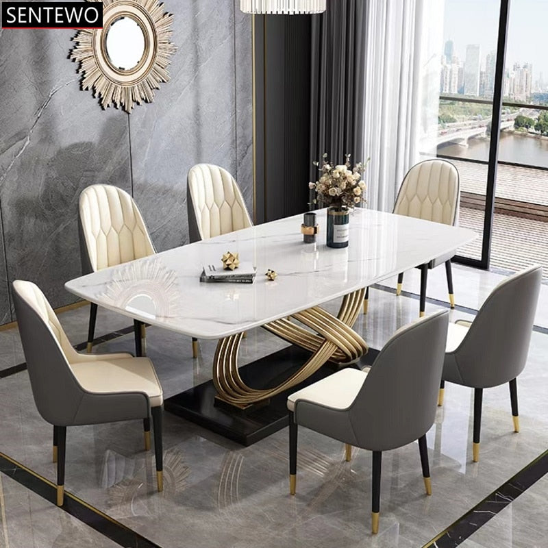 Luxury Stone Dining Table with Gold Frame