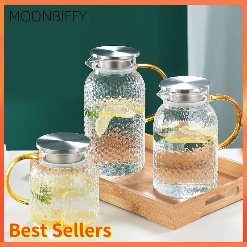 Glass Water Pitcher with Filter Lid - Ideal for Hot/Cold Beverages
