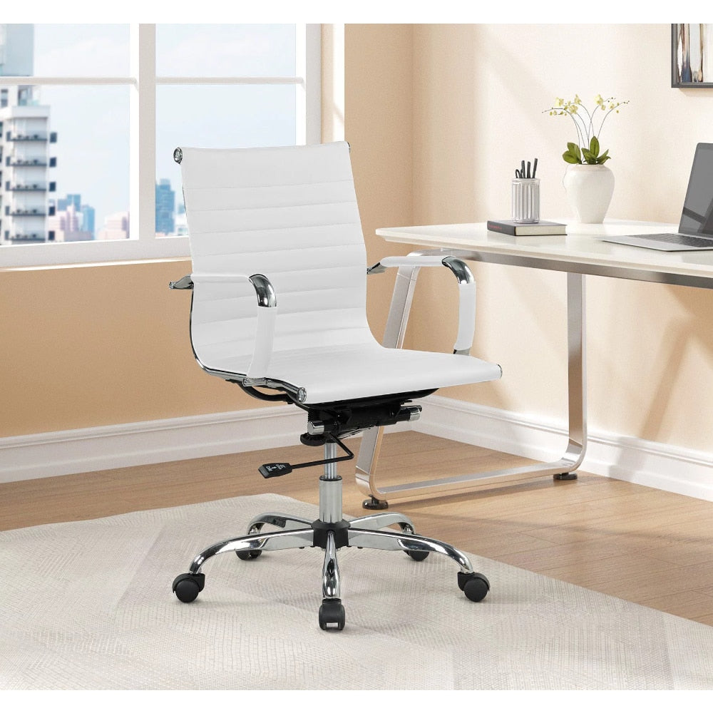 Ribbed Back PU Leather Office Chair with Adjustable Height