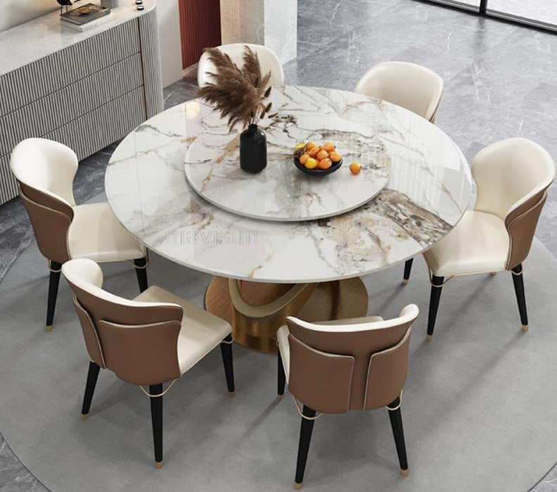 Bright Rock Board Dining Table with Turntable