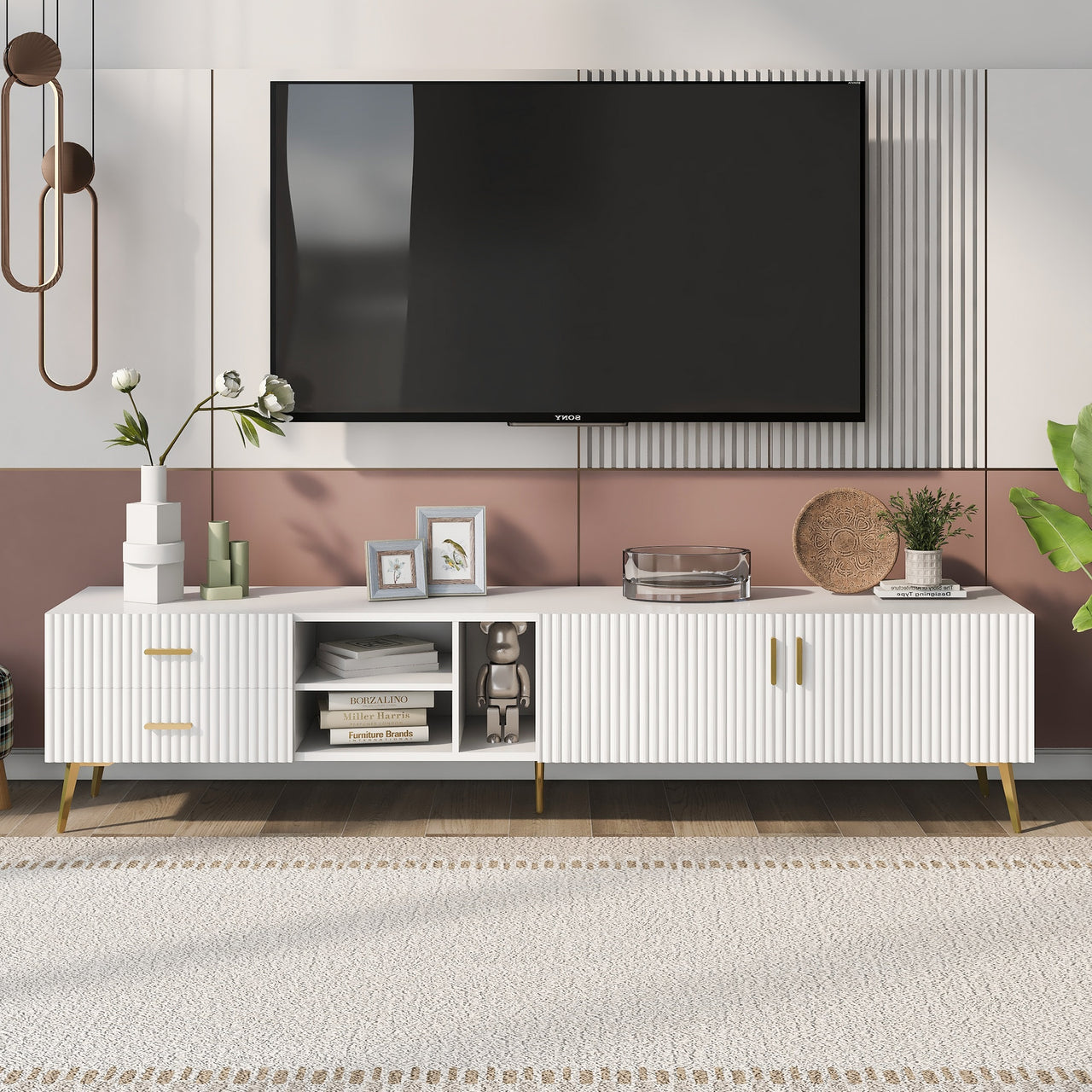 Modern TV Stand with Champagne Legs, Durable and Stylish