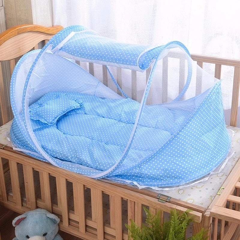 Portable Crib Breathable Folding Bedding Set with Mosquito Net and Pillow