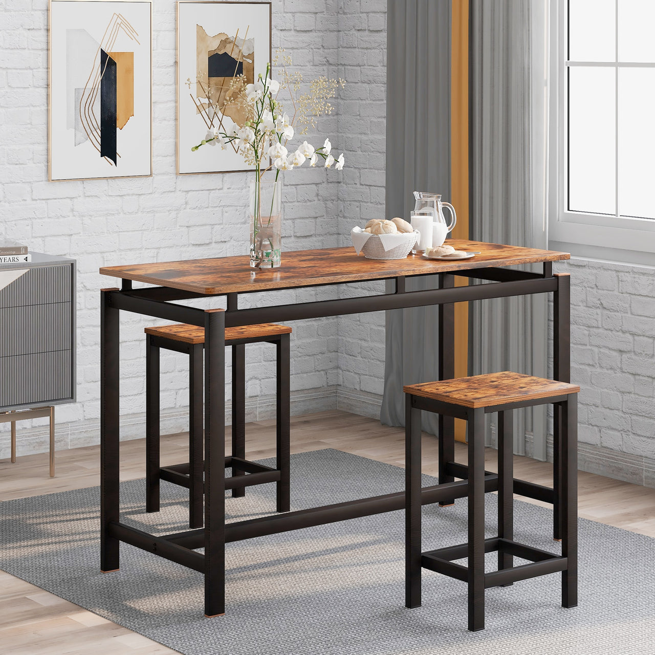 Space-Saving Dining Table Set with Two Chairs