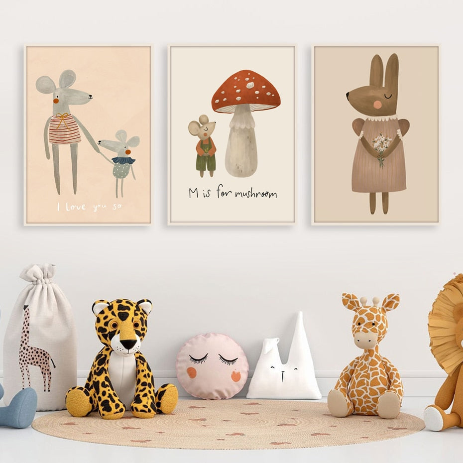 Cartoon Animal Wall Art for Baby Room
