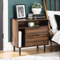 Thumbnail for Modern Dark Walnut Nightstand with Drawers and Shelves