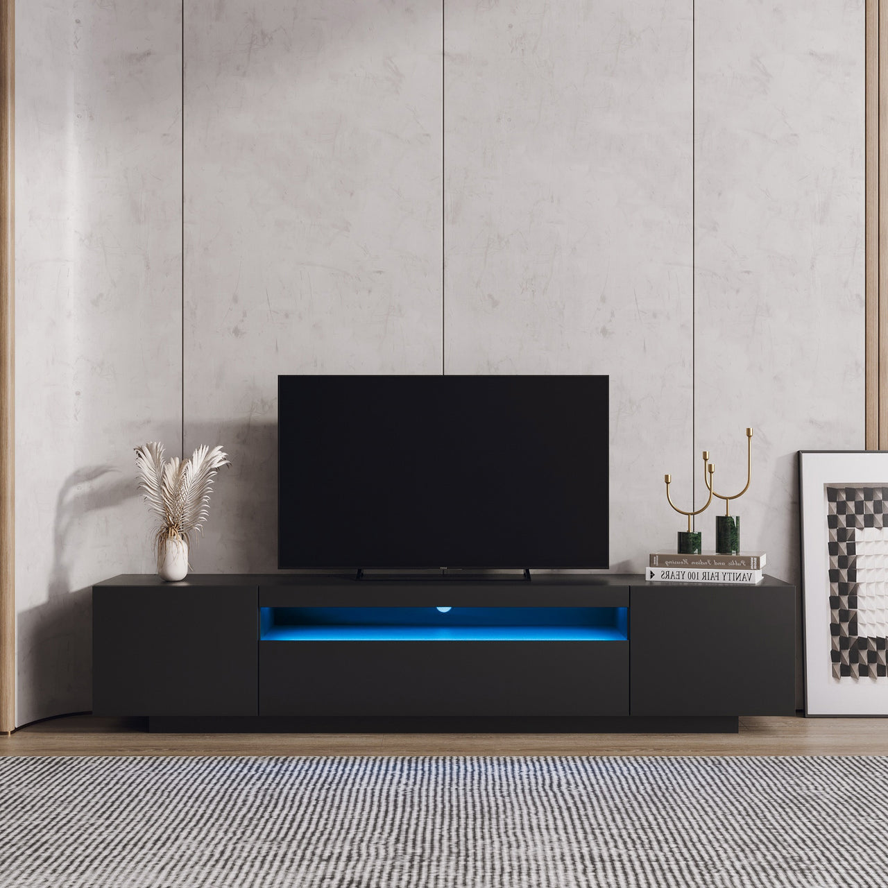 Modern LED TV Cabinet with Lights and Storage Drawers