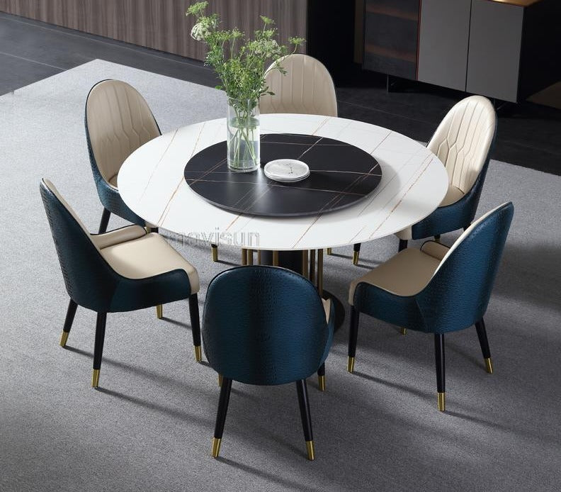 Light Luxury Rock Board Dining Table with Carbon Steel Frame