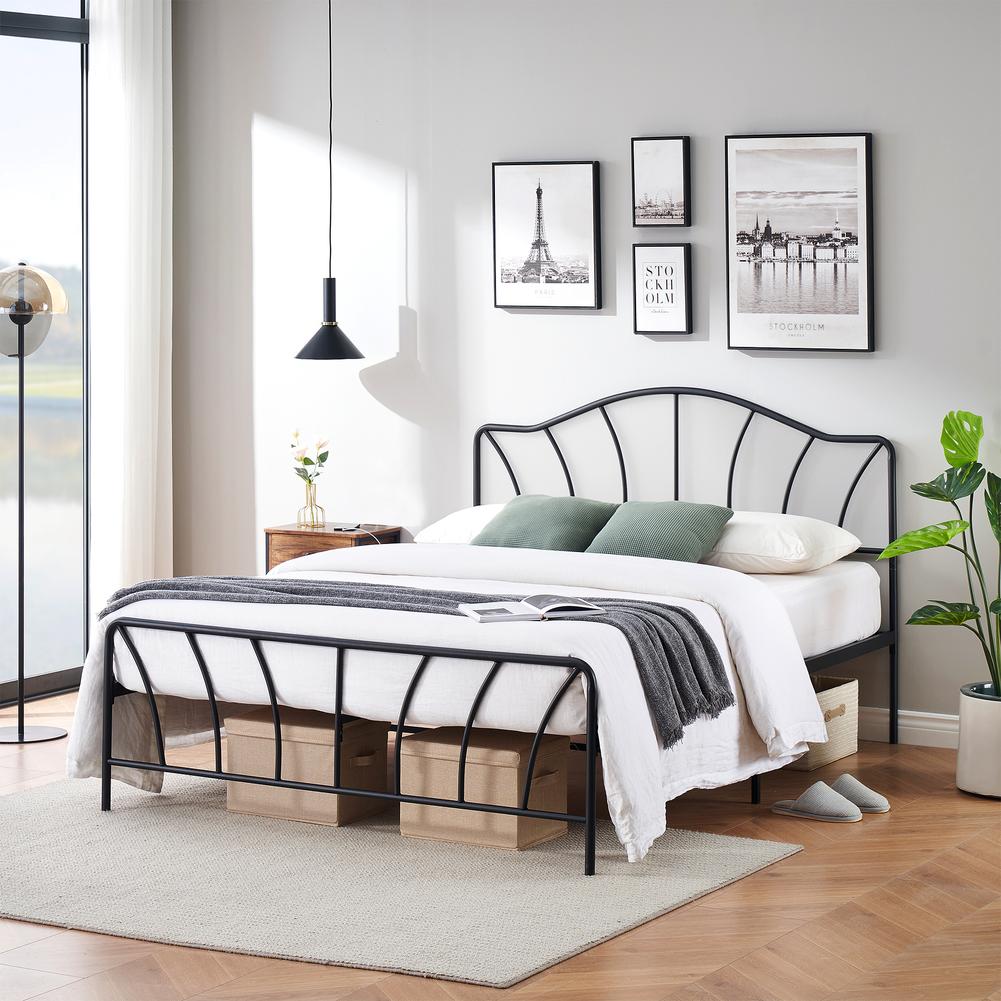 Black Metal Full Size Bed Frame with Headboard/Footboard