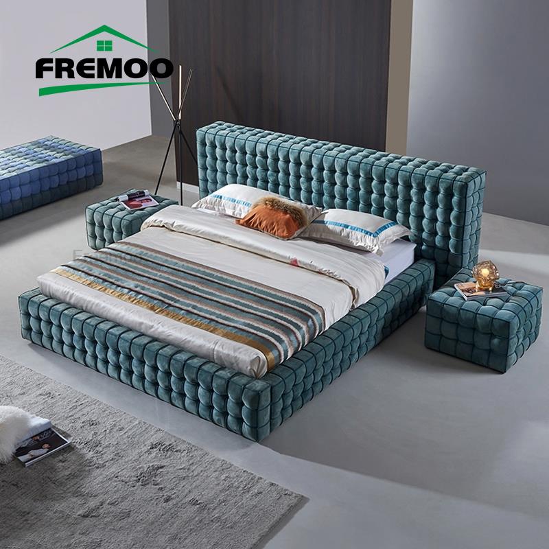 Italian Modern Fabric Velvet King Size Bed Frame