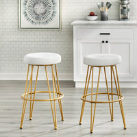 Thumbnail for 2 Piece Backless Counter Stools with White Faux Leather Seats