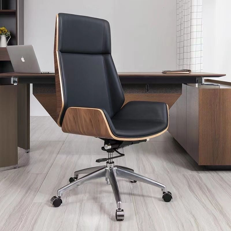 High-Back Bentwood Swivel Office Chair with Micro Fiber Leather