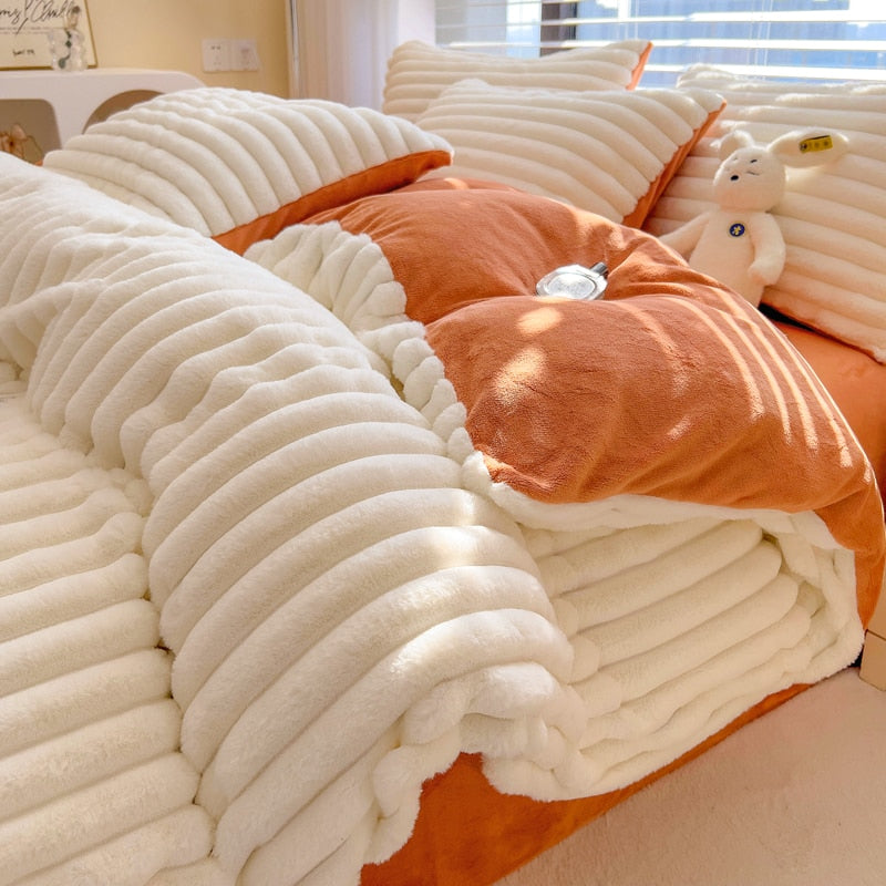Thickened Luxury Milk Fleece Bedding Set