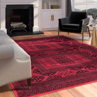 Thumbnail for Alastair Red and Black Viscose Area Rug 5x8 - Casatrail.com