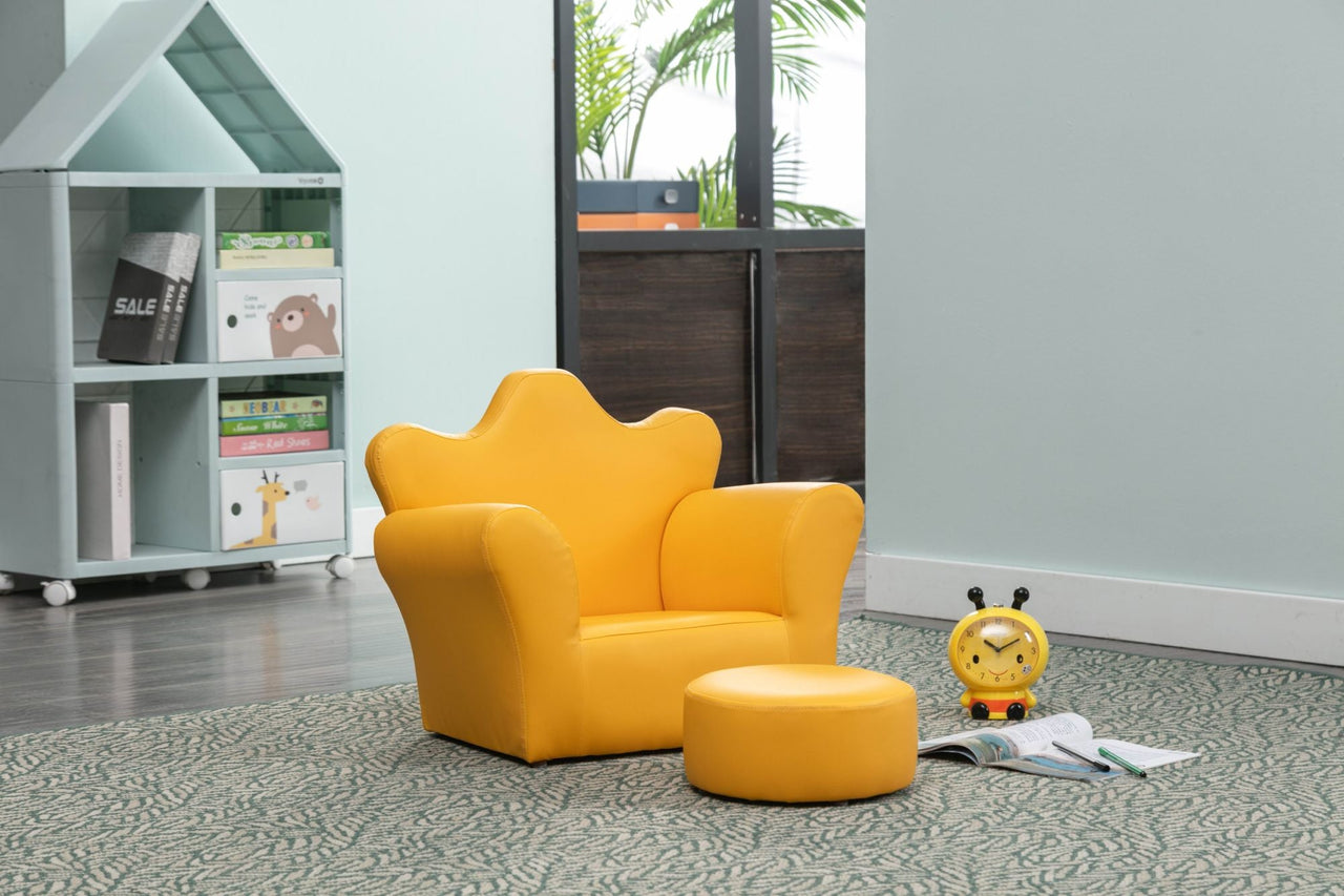 Beautiful Crown Shape 1pc Kids Chair with Ottoman Yellow Color - Casatrail.com