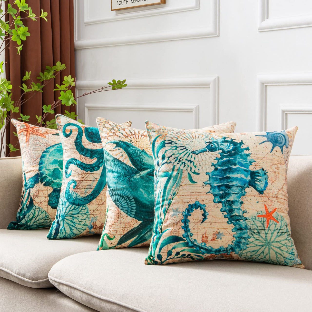 Cushion Covers Sea Turtle Printed Throw Pillow Cases For Home Decor Sofa Chair Seat - Casatrail.com
