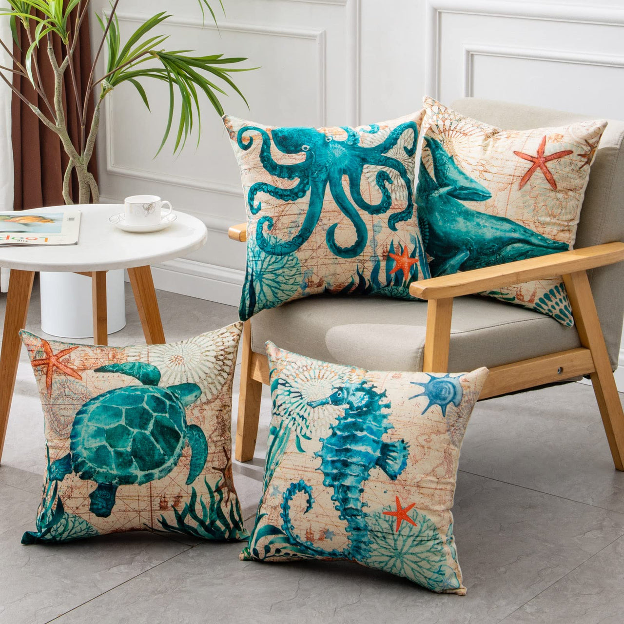 Cushion Covers Sea Turtle Printed Throw Pillow Cases For Home Decor Sofa Chair Seat - Casatrail.com