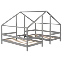 Thumbnail for Double Twin Size Triangular Gray House Beds with Built-in Table - Casatrail.com