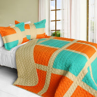 Thumbnail for [Enjoy Sunshine] 3PC Vermicelli-Quilted Patchwork Quilt Set (Full/Queen Size) - Casatrail.com