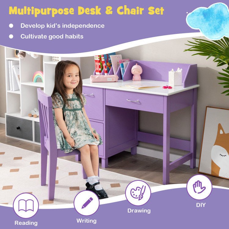 Kids Wooden Writing Furniture Set with Drawer and Storage Cabinet - Casatrail.com
