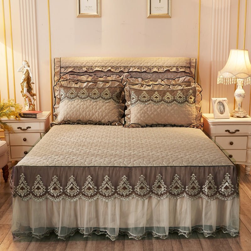 Luxury Quilted Lace Bed Skirt and Bed Liner For Bedroom - Casatrail.com
