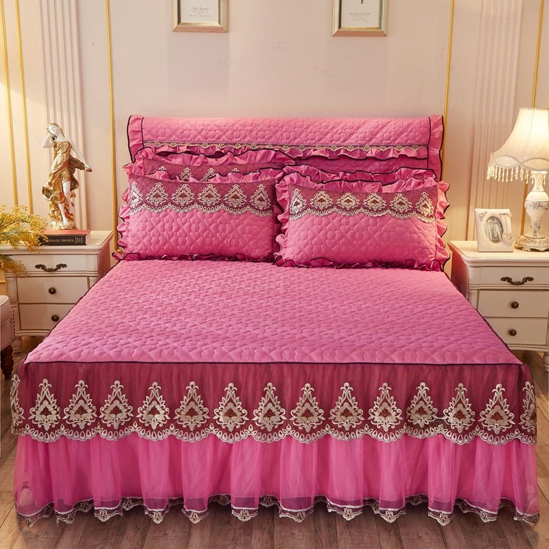 Luxury Quilted Lace Bed Skirt and Bed Liner For Bedroom - Casatrail.com