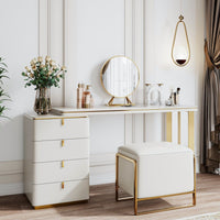 Thumbnail for Modern Makeup Vanity; Dressing Table Set with 4 Drawer; PU Leather; Side Cabinet; Mirror & Stool; White; 47'' - Casatrail.com