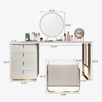 Thumbnail for Modern Makeup Vanity; Dressing Table Set with 4 Drawer; PU Leather; Side Cabinet; Mirror & Stool; White; 47'' - Casatrail.com