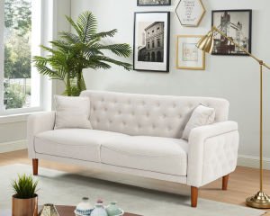 New Design Muitifunction Furniture Linen Sofa 2 Pillows Living Room Gray Loveseat with Button Tufting Easy to Clean - Casatrail.com