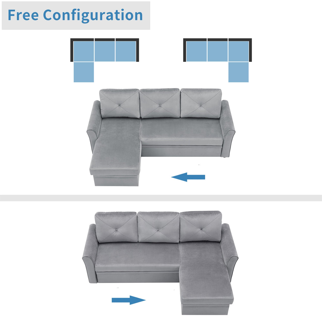 Reversible L-Shape 3 Seat Sectional Couch with Storage for Living Room - Casatrail.com