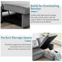 Thumbnail for Reversible L-Shape 3 Seat Sectional Couch with Storage for Living Room - Casatrail.com