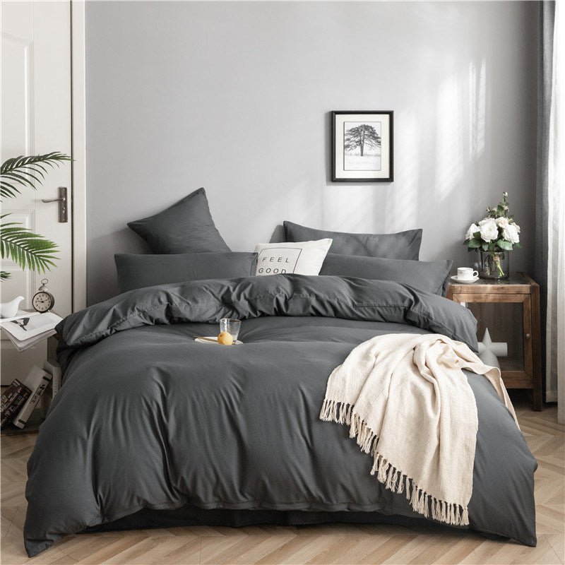 Simple Style Bedding 4 Piece Quilt Cover Sheet Pillowcase Cotton Spring Summer Autumn Winter Solid Two-color Student Dormitory - Casatrail.com