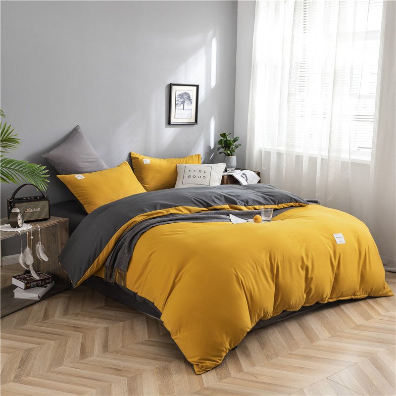 Simple Style Bedding 4 Piece Quilt Cover Sheet Pillowcase Cotton Spring Summer Autumn Winter Solid Two-color Student Dormitory - Casatrail.com