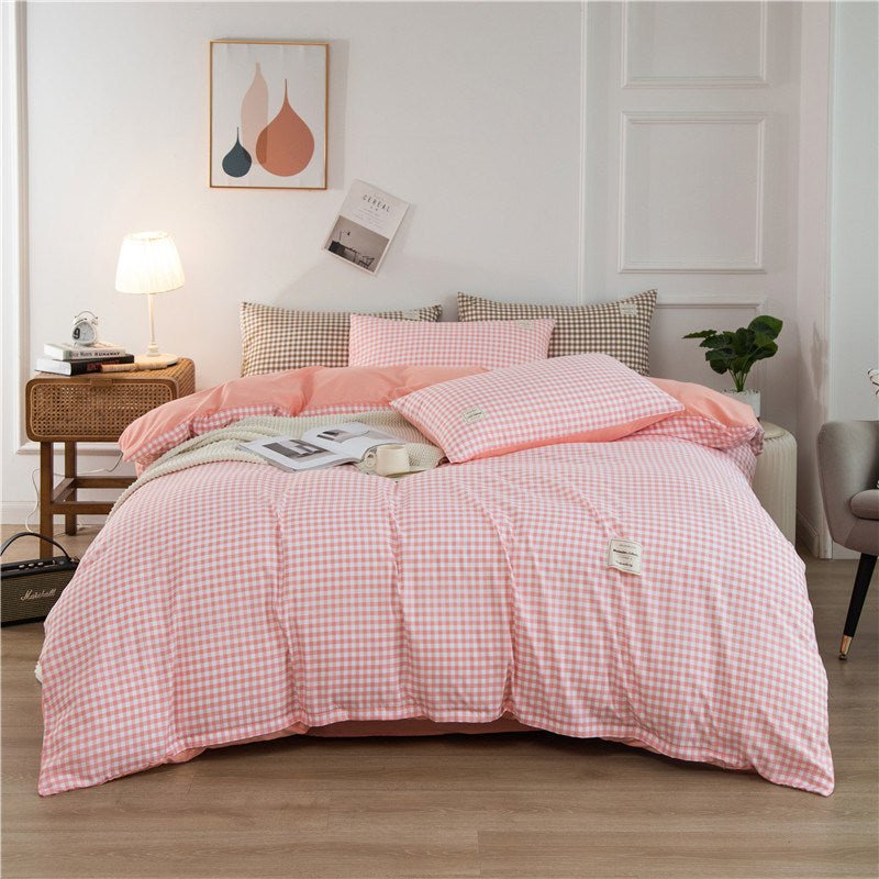 Simple Style Bedding 4 Piece Quilt Cover Sheet Pillowcase Cotton Spring Summer Autumn Winter Solid Two-color Student Dormitory - Casatrail.com