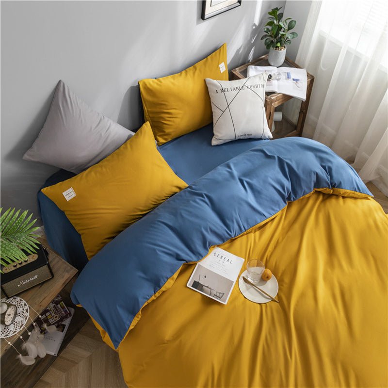 Simple Style Bedding 4 Piece Quilt Cover Sheet Pillowcase Cotton Spring Summer Autumn Winter Solid Two-color Student Dormitory - Casatrail.com