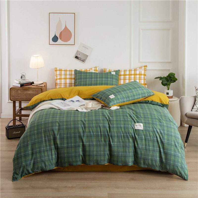 Simple Style Bedding 4 Piece Quilt Cover Sheet Pillowcase Cotton Spring Summer Autumn Winter Solid Two-color Student Dormitory - Casatrail.com