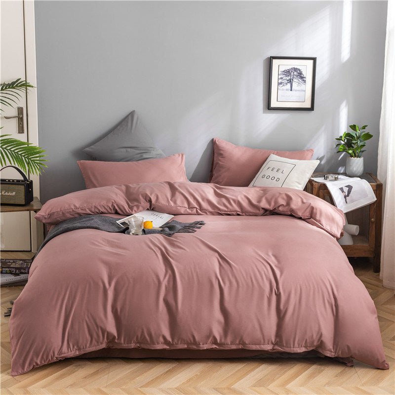 Simple Style Bedding 4 Piece Quilt Cover Sheet Pillowcase Cotton Spring Summer Autumn Winter Solid Two-color Student Dormitory - Casatrail.com